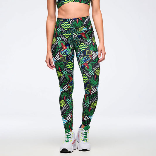 Latin Movement Magic High Waisted Ankle Leggings - Black/Green Z1B000790