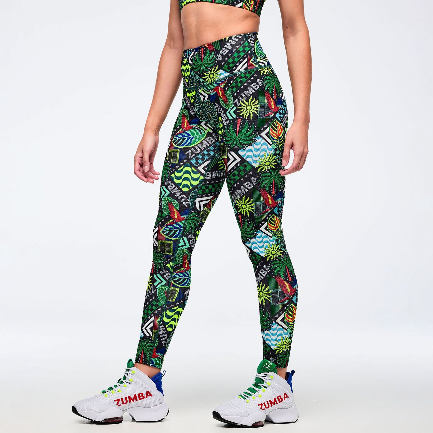 Latin Movement Magic High Waisted Ankle Leggings - Black/Green Z1B000790