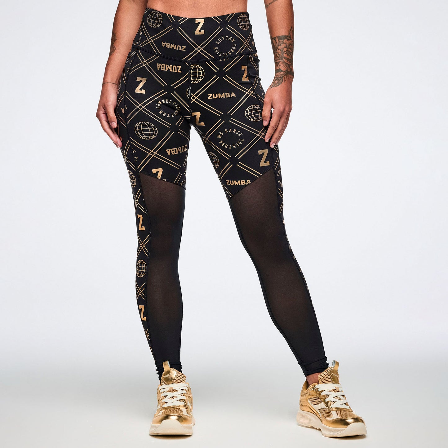 Worldwide High Waisted Ankle Leggings With Mesh Inserts