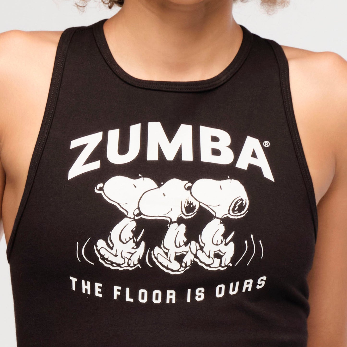 Zumba X Peanuts High Neck Mid Crop Tank - Bold Black