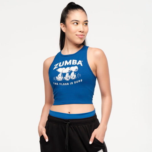 Zumba X Peanuts High Neck Mid Crop Tank - Surfs Up Blue