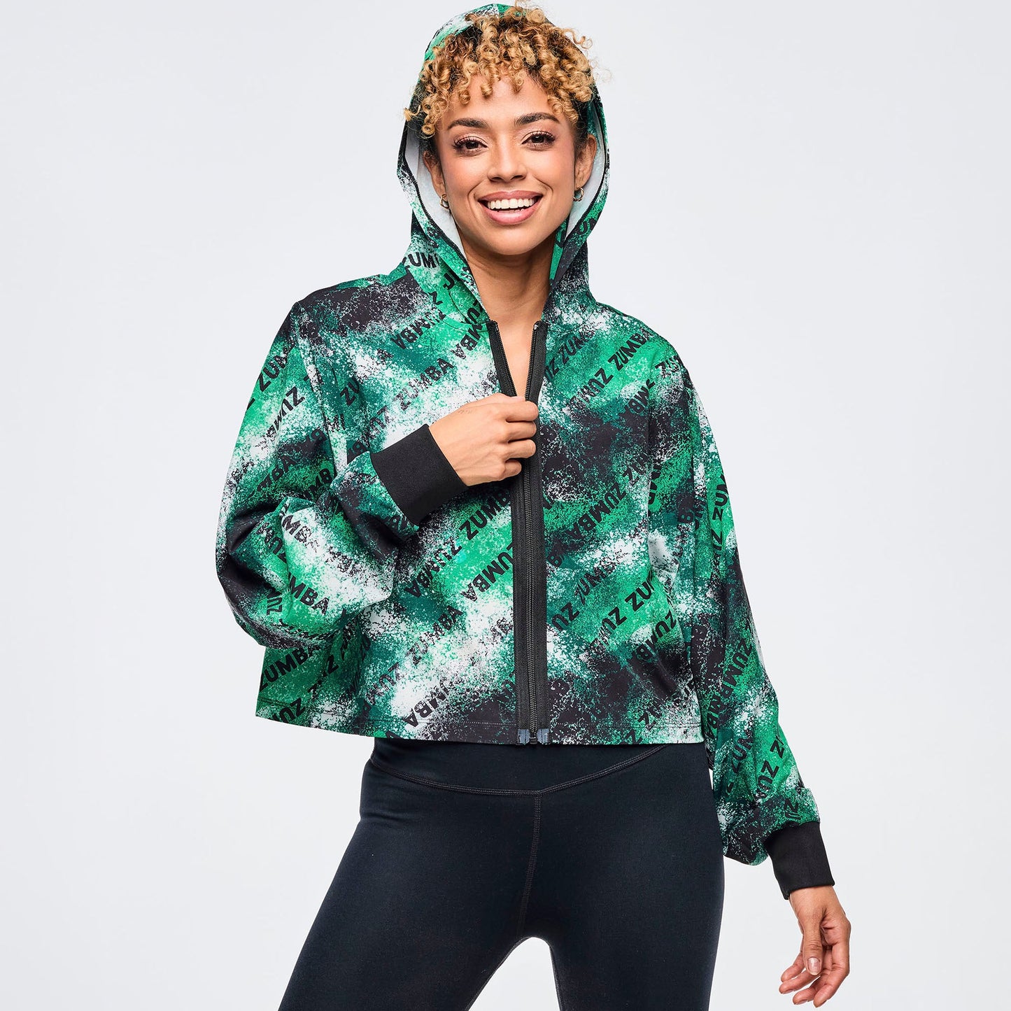 Apres Zumba Crop Woven Zip-Up Hoodie