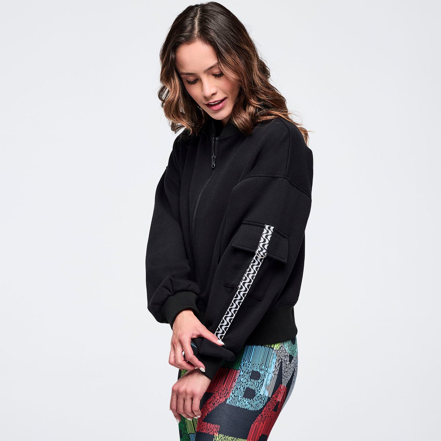 Latin Movement Drop Shoulder Zip-Up Jacket Z1T001107