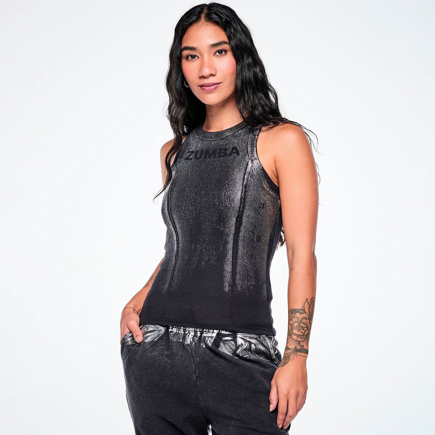 Rock 'n' Roll Fitted High Neck Rib Tank Z1T001288