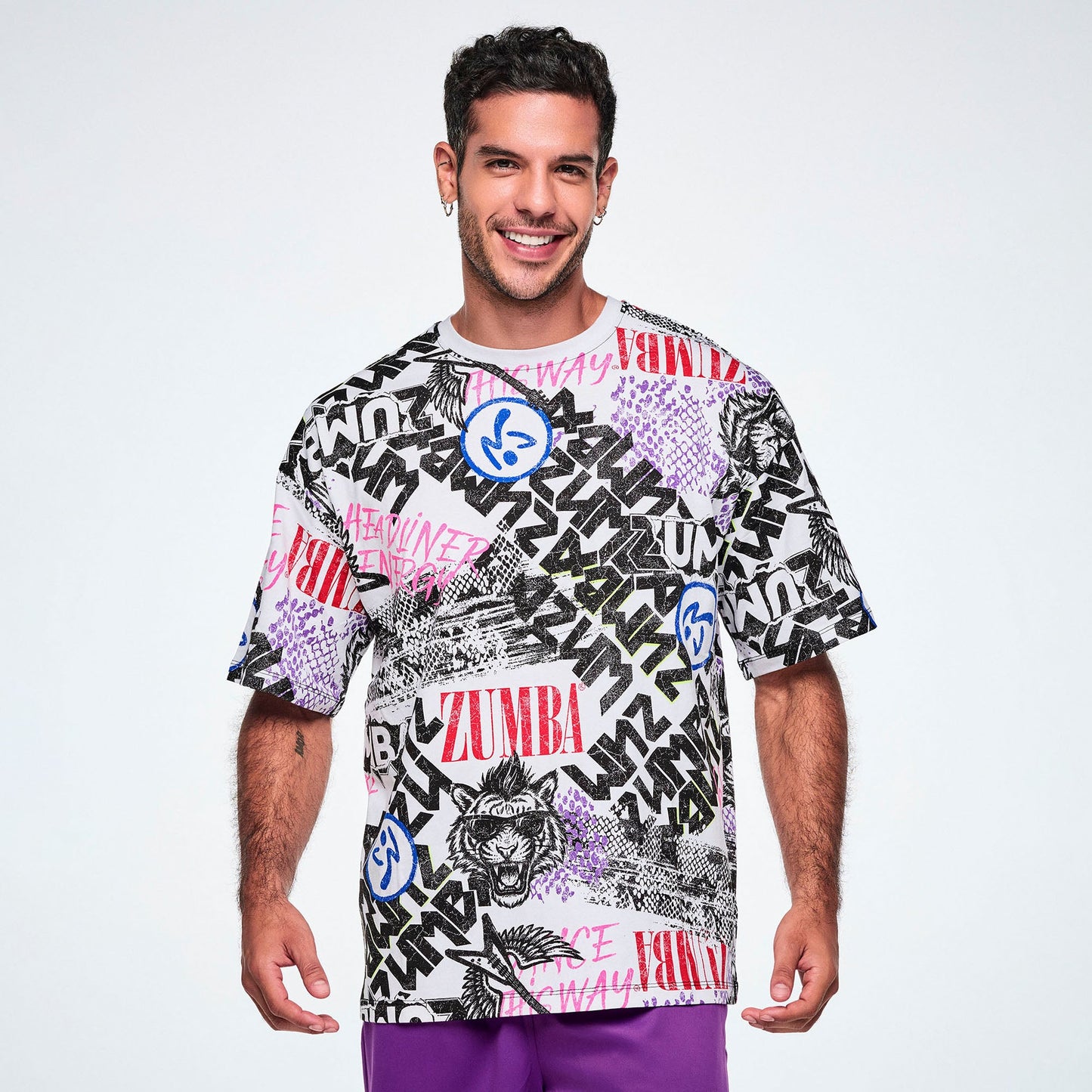 Rock 'n' Roll Oversized Drop Shoulder Tee - White/Black Z1T001304