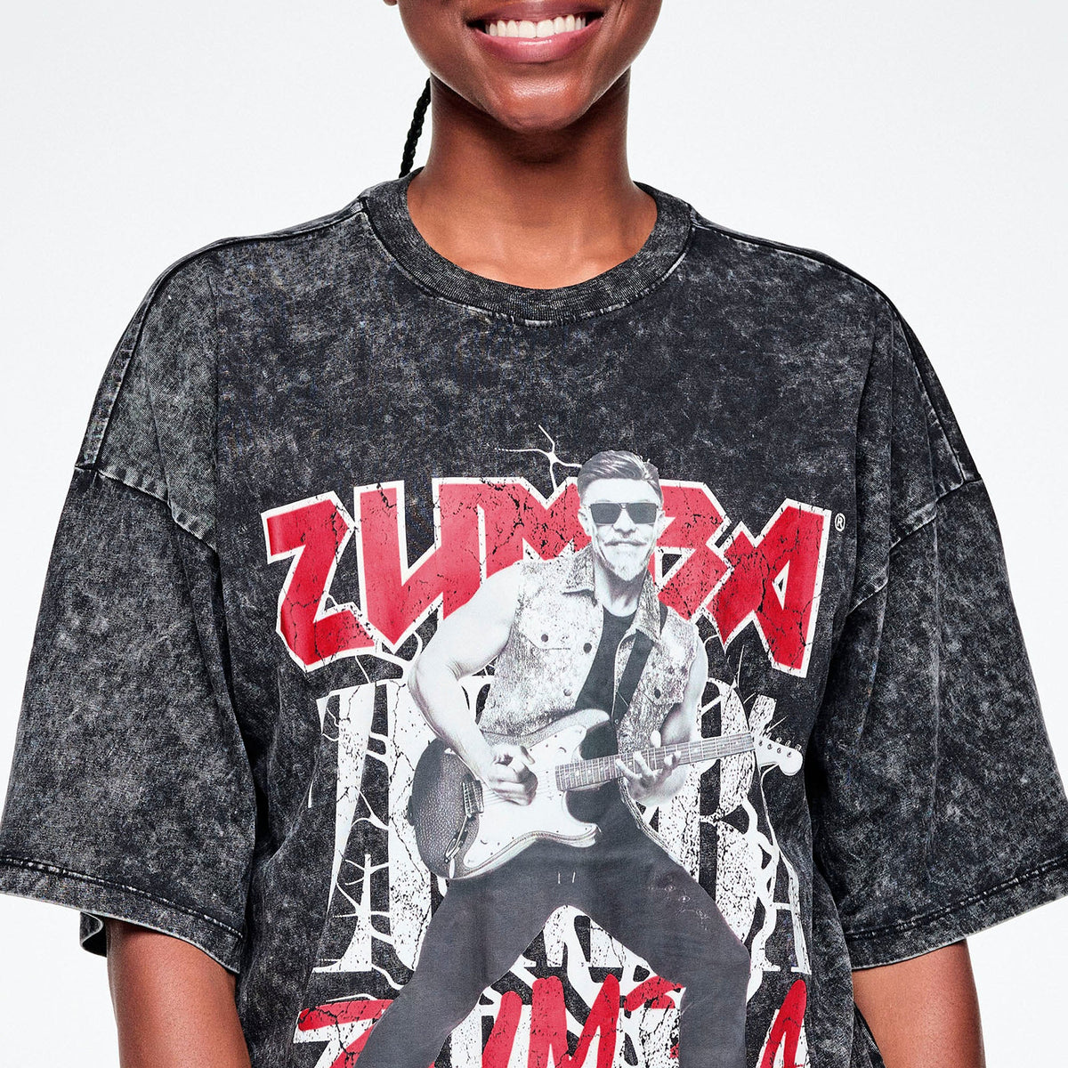 Rock 'n' Roll Oversized Drop Shoulder Tee - Black Z1T001367