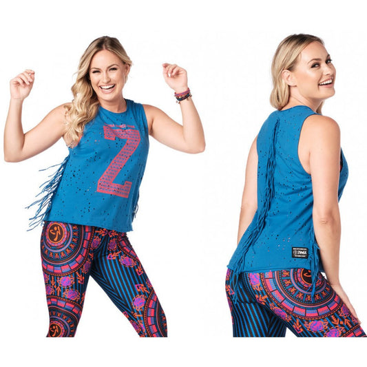 Zumba Dance Tribe Fringe Tank -True Blue